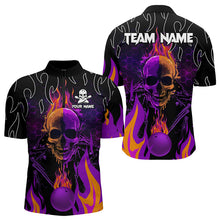 Load image into Gallery viewer, Personalized Purple Flame Skull Bowling Polo, Quarter Zip Shirts For Men Custom Team Bowling Jerseys NQS9252