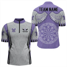 Load image into Gallery viewer, Dart Board Wings Camo Custom Team Dart Polo, Quarter Zip Shirt For Men, Mens dart jersey | Purple NQS9253