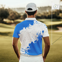 Load image into Gallery viewer, Blue and White Mens Golf polo shirts Custom team golf outfit, Personalized golf attire for men NQS11316
