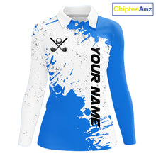 Load image into Gallery viewer, Blue and White Women's Golf polo shirts Custom team golf outfit, Personalized golf attire for ladies NQS11316