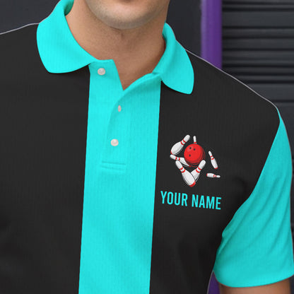 Personalized Cyan Blue and Black Retro Bowling Shirts For Men custom vintage bowling team jerseys NQS9599