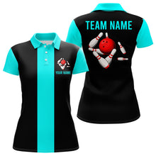 Load image into Gallery viewer, Personalized Cyan Blue and Black Retro Bowling Shirts For Women custom vintage bowling team jerseys NQS9599