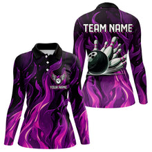 Load image into Gallery viewer, Women bowling Polo, Quarter Zip shirts Custom Pink Flame Bowling Team Jersey, gift for team Bowlers NQS9603