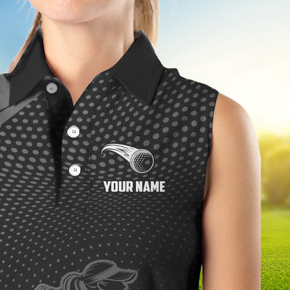 Womens golf shirts sleeveless Custom Team Name golf tops for ladies, unique golf gifts | Black NQS9748