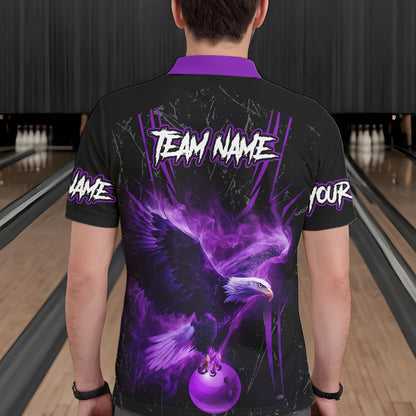 Black and Purple Flame Eagle Bowling Shirt For Men Custom Team Name Bowling Jerseys For Bowlers NQS9749
