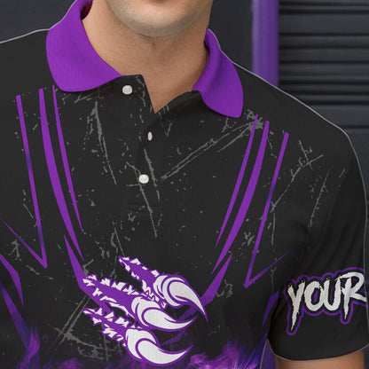 Black and Purple Flame Eagle Bowling Shirt For Men Custom Team Name Bowling Jerseys For Bowlers NQS9749