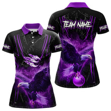 Load image into Gallery viewer, Black and Purple Flame Eagle Bowling Shirt For Women Custom Team Name Bowling Jerseys For Bowlers NQS9749