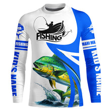 Load image into Gallery viewer, Mahi mahi fishing Custom sun protection long sleeve fishing shirts, Dorado fishing jerseys | Blue NQS5320