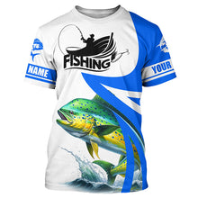 Load image into Gallery viewer, Mahi mahi fishing Custom sun protection long sleeve fishing shirts, Dorado fishing jerseys | Blue NQS5320