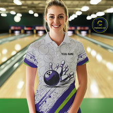 Load image into Gallery viewer, Purple and Green Bowling Camo Women Polo, 1/4 Zip Shirt Custom Team bowling jersey gift for bowlers NQS10008