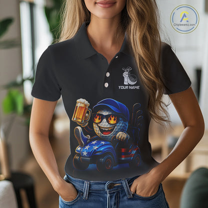 Funny American Flag Golf ball Womens golf polo shirts custom golf and beer golf apparel for ladies NQS10009