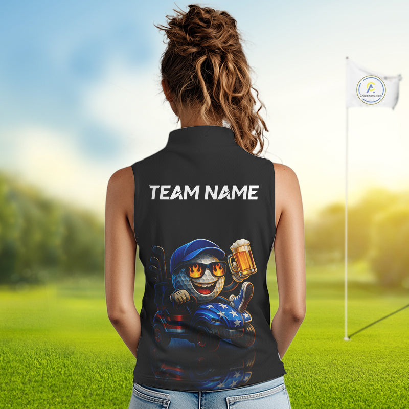 Funny American Flag Golf ball Women sleeveless polo shirts custom golf and beer ladies golf apparel NQS10009