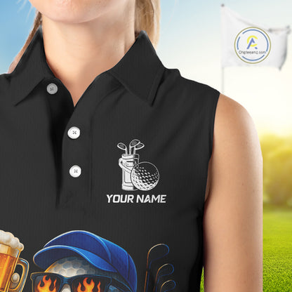 Funny American Flag Golf ball Women sleeveless polo shirts custom golf and beer ladies golf apparel NQS10009