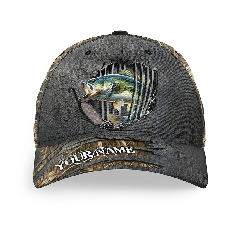 Largemouth bass fishing camo Custom fishing hat Unisex Fishing Baseball Angler bass hat cap NQS2008