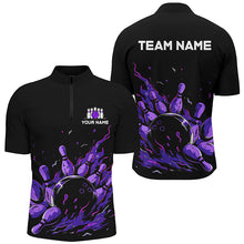 Load image into Gallery viewer, Purple Flame Fire Men's bowling Polo, Quarter Zip shirts custom bowling team shirts, bowling gifts NQS7902