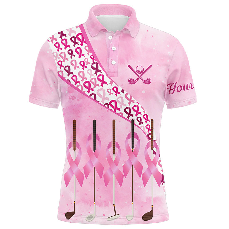 Pink ribbon golf clubs Men golf polo shirt custom breast cancer golf shirts for men, male golf outfits NQS8116