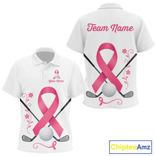 Load image into Gallery viewer, Pink ribbon golf ball clubs Kid polo golf shirts Custom Breast cancer awareness team golf jerseys NQS10506