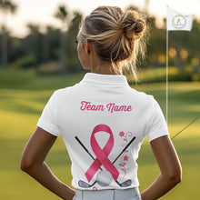 Load image into Gallery viewer, Pink ribbon golf ball clubs Women polo golf shirts Custom Breast cancer awareness team golf jerseys NQS10506
