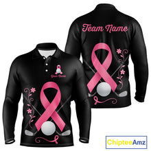 Load image into Gallery viewer, Pink ribbon golf ball clubs Black Mens polo golf shirts Custom Breast cancer team golf jerseys NQS10507