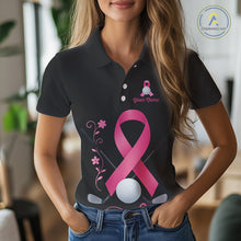 Load image into Gallery viewer, Pink ribbon golf ball clubs Black Women polo golf shirts Custom Breast cancer team golf jerseys NQS10507