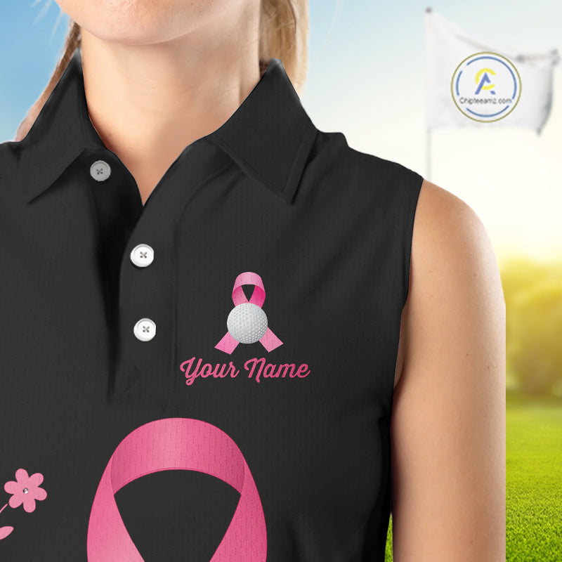 Pink ribbon golf ball club Black Sleeveless Polo golf shirt Custom Breast cancer team golf jersey NQS10507