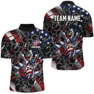 American flag black bowling camo Mens bowling shirts Custom patriotic Bowling Team League Jerseys NQS8550