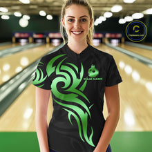 Load image into Gallery viewer, Black and Green crown Bowling ball Polo, Quarter Zip Shirts for Women Custom Bowling Team jerseys NQS10731