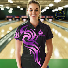 Load image into Gallery viewer, Black and Purple crown Bowling ball Polo, Quarter Zip Shirts for Women Custom Bowling Team jerseys NQS10732