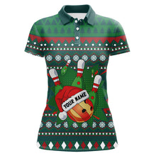 Load image into Gallery viewer, Green Christmas pattern Bowling Polo, Quarter Zip Shirt For Women Custom Christmas Bowling Team Jersey NQS8788