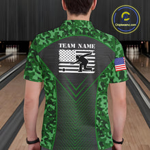 Load image into Gallery viewer, Mens Bowling Polo, Quarter Zip Shirts Custom green camo American flag team bowling League Jerseys NQS11117