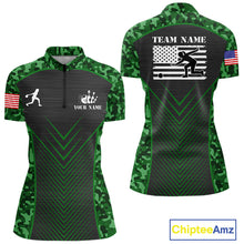 Load image into Gallery viewer, Women Bowling Polo, Quarter Zip Shirts Custom green camo American flag team bowling League Jerseys NQS11117