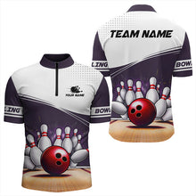 Load image into Gallery viewer, White and Purple Mens Bowling Polo, Quarter Zip shirt Custom cool bowling jerseys for team NQS9260
