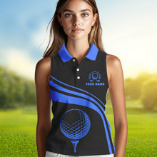 Load image into Gallery viewer, Personalized sleeveless polo golf shirts for women custom black and blue golf shirts team golf jersey NQS9430