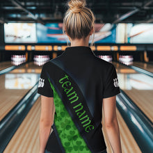 Load image into Gallery viewer, Black &amp; Green Shamrock St Patrick Day Bowling Polo, 1/4 Zip Shirt for Women Custom Bowling Team Jersey NQS9434