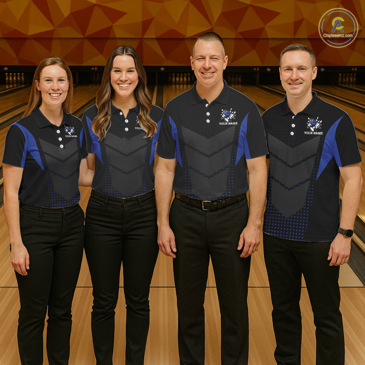 Navy blue and Black Mens Bowling Jerseys Custom Team bowling polo shirts for men, bowling zip jerseys NQS11532