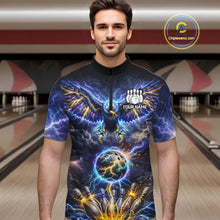 Load image into Gallery viewer, Custom Blue Lightning Thunder Eagle Bowling team shirts For Men, cool Bowling jersey gift for bowlers NQS11537