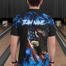 Load image into Gallery viewer, Blue Flame American Flag Eagle bowling shirts for Men Custom Bowling Team Jersey, gift for Bowler NQS9606