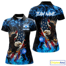 Load image into Gallery viewer, Blue Flame American Flag Eagle bowling shirts for Women Custom Bowling Team Jersey, gift for Bowler NQS9606