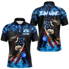 Load image into Gallery viewer, Blue Flame American Flag Eagle bowling shirts for Men Custom Bowling Team Jersey, gift for Bowler NQS9606