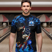 Load image into Gallery viewer, Blue Flame American Flag Eagle bowling shirts for Men Custom Bowling Team Jersey, gift for Bowler NQS9606
