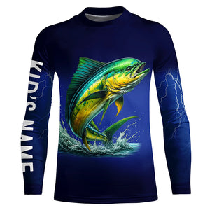 Mahi Mahi Fishing blue lightning 3D All Over printed shirts Customized Name Dorado Fishing apparel NQS314