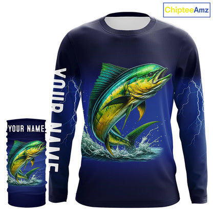 Mahi Mahi Fishing blue lightning 3D All Over printed shirts Customized Name Dorado Fishing apparel NQS314