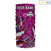 Load image into Gallery viewer, American flag fish hook pink camo fishing custom sun protection performance long sleeve fishing shirt NQS10011