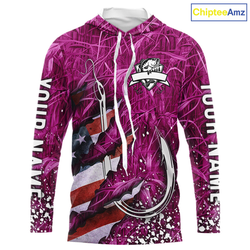 American flag fish hook pink camo fishing custom sun protection performance long sleeve fishing shirt NQS10011