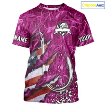 Load image into Gallery viewer, American flag fish hook pink camo fishing custom sun protection performance long sleeve fishing shirt NQS10011