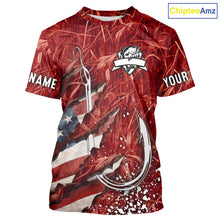 Load image into Gallery viewer, American flag fish hook red camo fishing custom sun protection performance long sleeve fishing shirt NQS10012