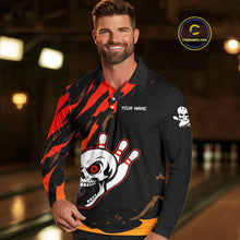 Load image into Gallery viewer, Black and Red Skull Bowling Shirts for Men Custom Team bowling jersey, gift for bowlers NQS10014