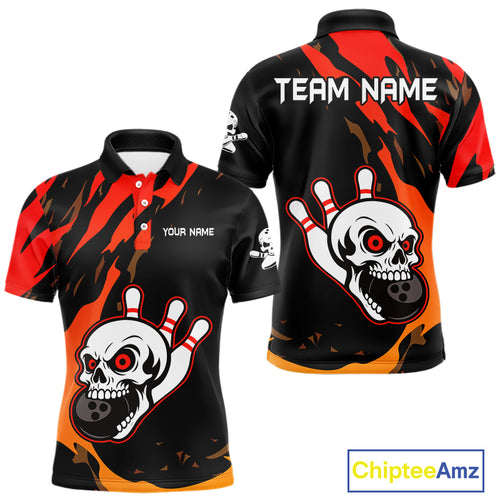 Black and Red Skull Bowling Shirts for Men Custom Team bowling jersey, gift for bowlers NQS10014