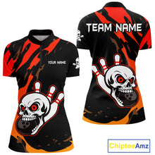 Load image into Gallery viewer, Black and Red Skull Bowling Shirts for Women Custom Team bowling jersey, gift for bowlers NQS10014