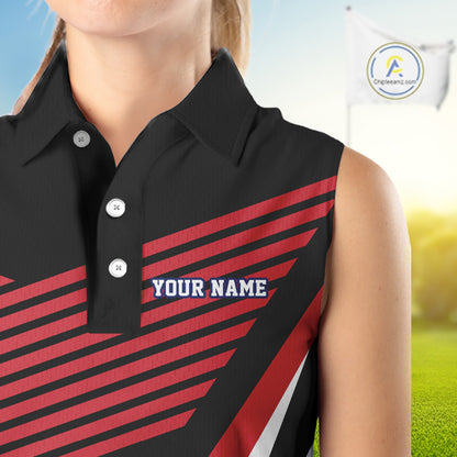 American Flag Golf Sleeveless polo shirts custom patriotic golf top for women, golfing gifts | Black NQS10016